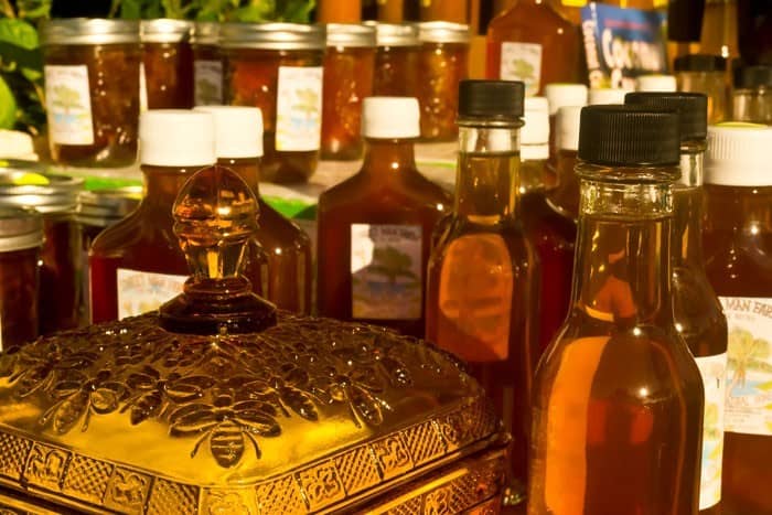 Local honey catching the golden hour light at the Bourdeaux Annual Rastafarian Ag Fest